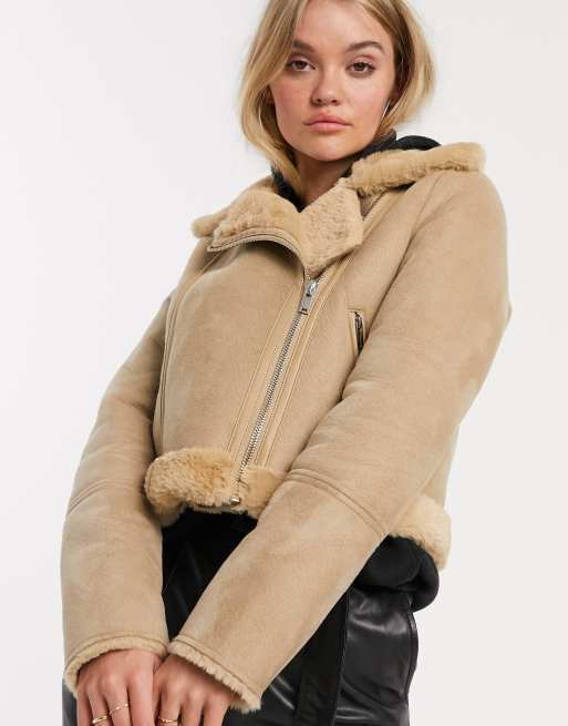 Beige shop aviator jacket