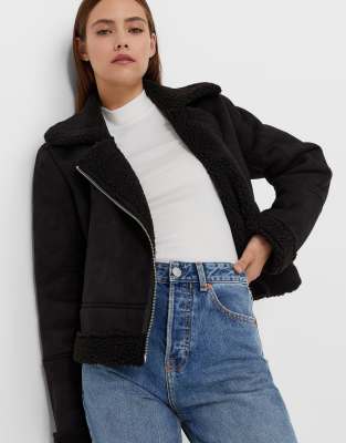 Stradivarius short aviator jacket in black - ASOS Price Checker