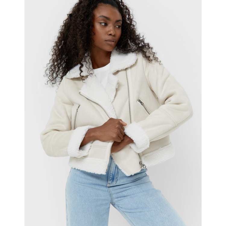 Stradivarius short aviator jacket in ecru