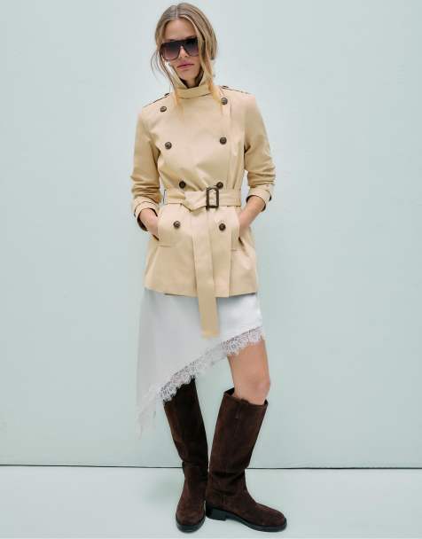 Stradivarius Short basic trench coat in stone - view 1