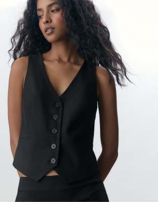 Stradivarius Short Buttoned Waistcoat In Black