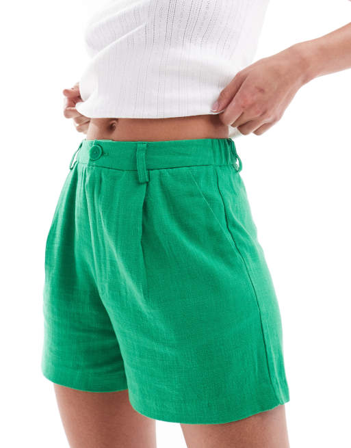 Stradivarius - Short effet lin - Vert