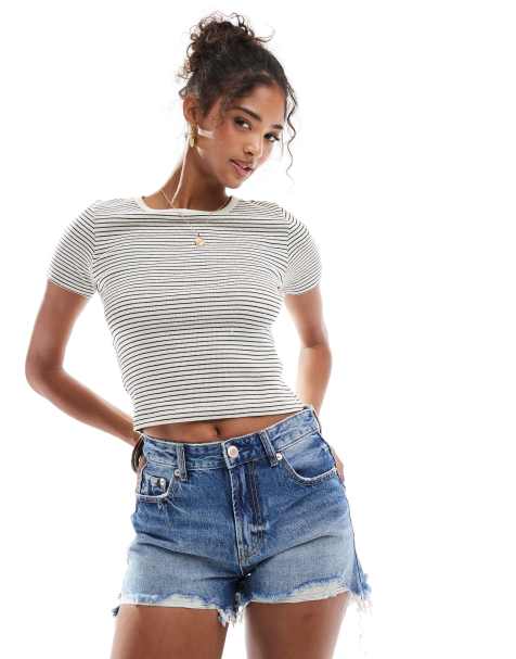 Stradivarius - Short en jean déchiré - Bleu foncé délavé - view 1