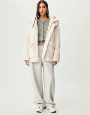 Stradivarius Short Faux Shearling Coat In White