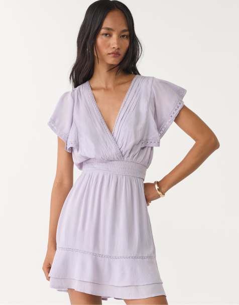 Stradivarius Short flowing ruffled dress in lilac - view 1