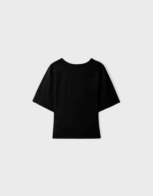 Stradivarius Short kimono sleeve t-shirt in black, 7 of 7