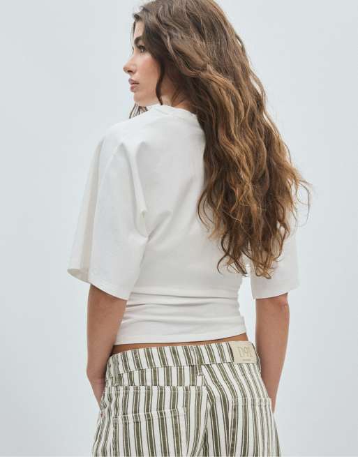 Stradivarius Short kimono sleeve t-shirt in ecru, 3 of 7