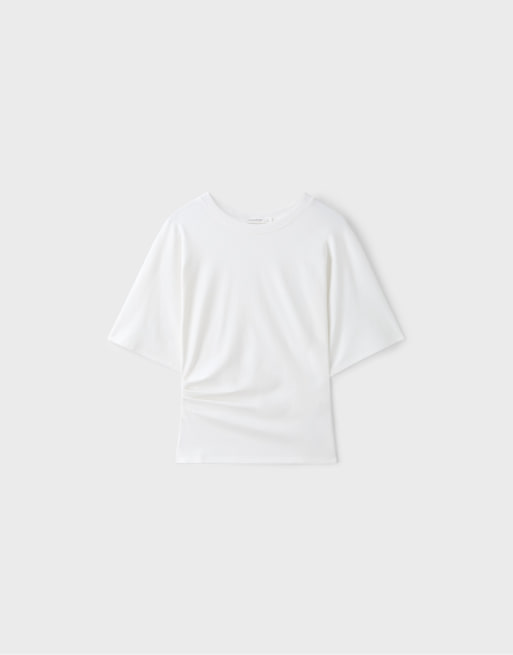 Stradivarius Short kimono sleeve t-shirt in ecru, 6 of 7