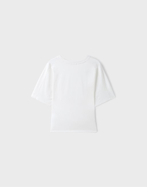 Stradivarius Short kimono sleeve t-shirt in ecru, 7 of 7