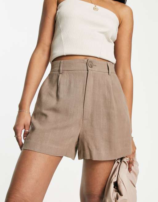 Stradivarius - Short met linnenlook in taupe