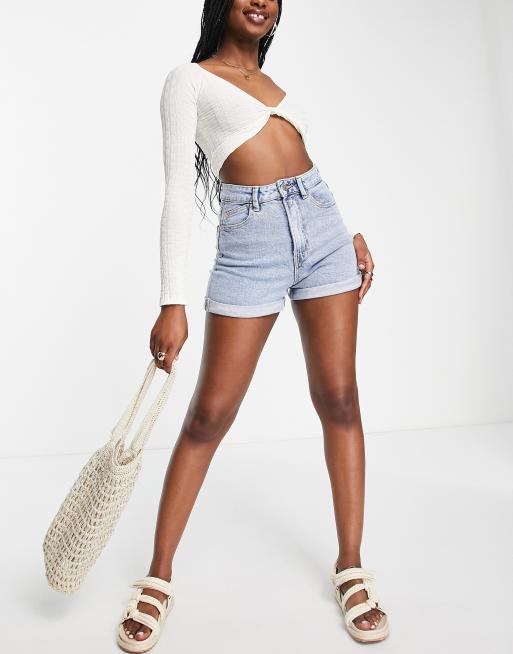 Stradivarius - Short mom slim en jean - Bleu délavé clair	, 4 de 4