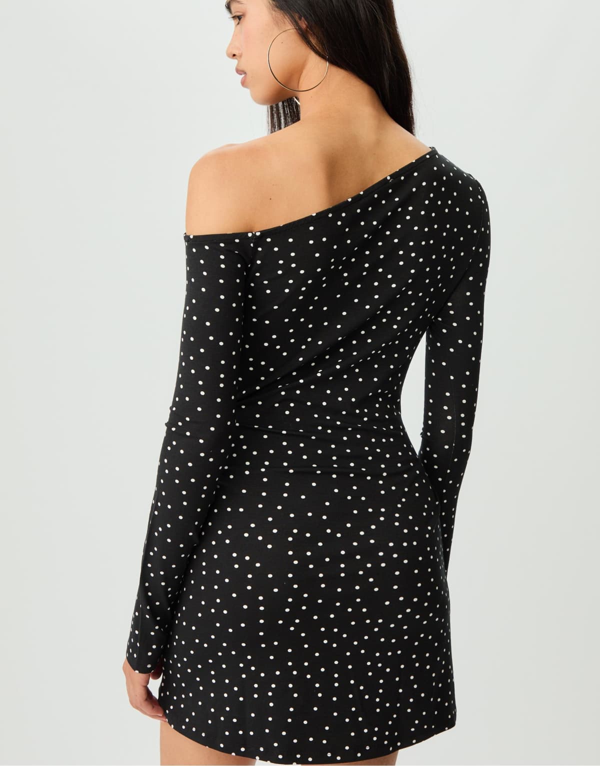 Stradivarius Short polka dot dress in grey denim wash