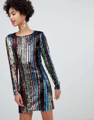 Stradivarius short rainbow sequin dress-Multi