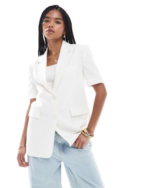 Stradivarius short sleeve blazer in white - view 1