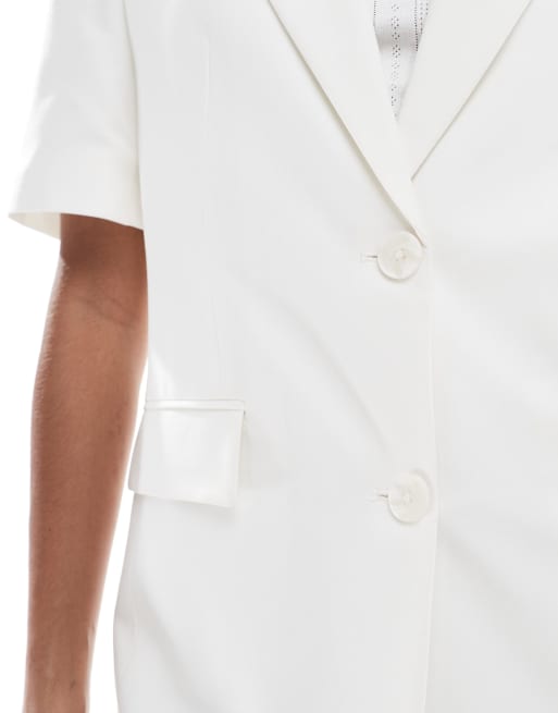 Stradivarius short sleeve blazer in white