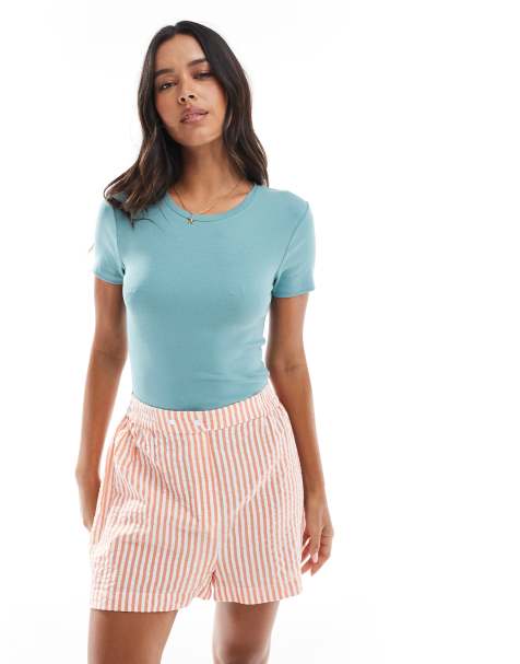 Stradivarius short sleeve bodysuit in teal - view 1