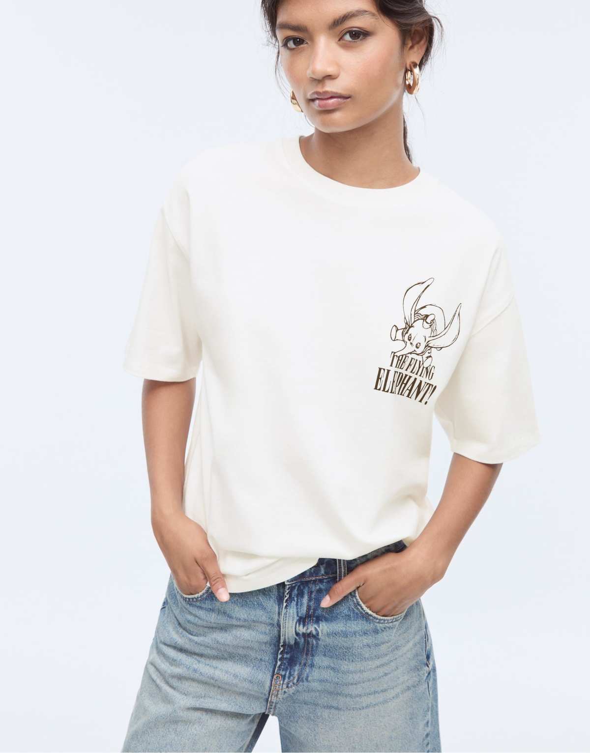 Stradivarius Short sleeve dumbo t-shirt in white