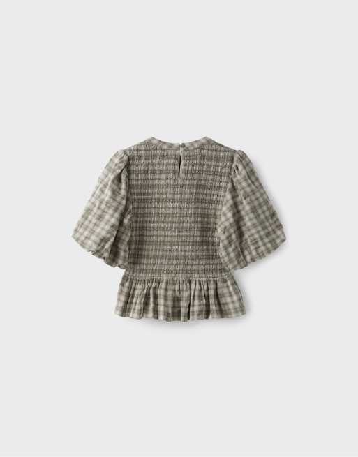 Stradivarius Short sleeve peplum blouse in khaki, 7 of 7