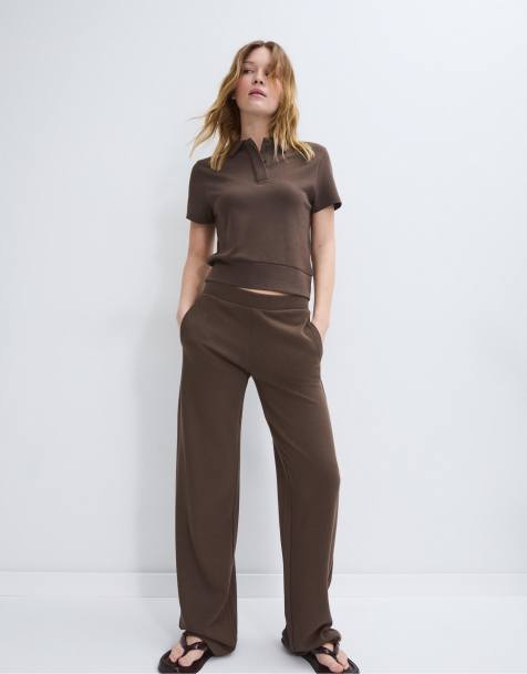 Stradivarius Short sleeve polo t-shirt in brown