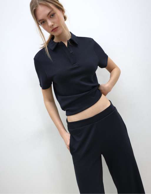 Stradivarius Short sleeve polo t-shirt in dark blue, 4 of 4