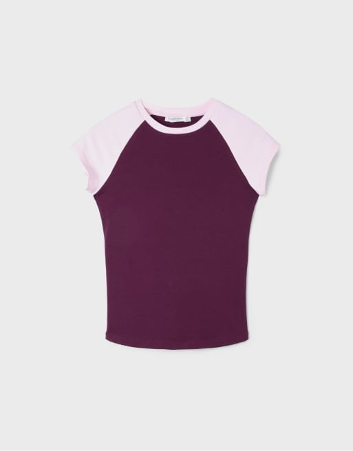 Stradivarius Short sleeve raglan t-shirt in dark purple, 6 of 7