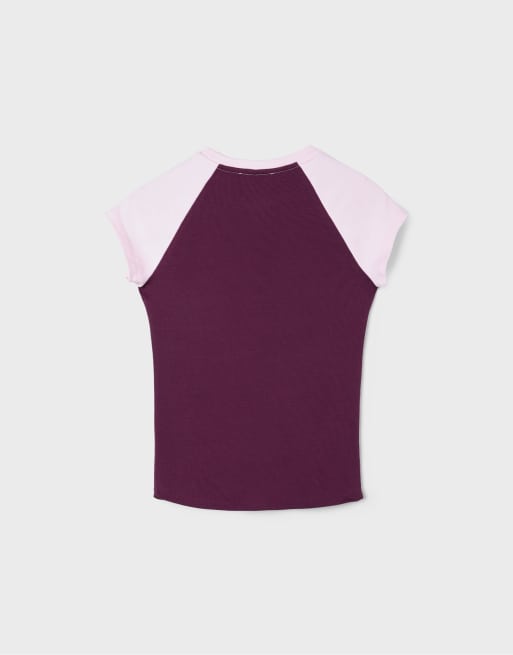 Stradivarius Short sleeve raglan t-shirt in dark purple, 7 of 7