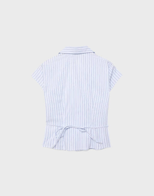 Stradivarius Short sleeve shirt with underbust seam in sky blue, 7 of 7