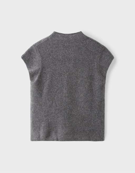 Stradivarius Short-sleeve stand-collar knit jumper in dark grey, 7 of 7
