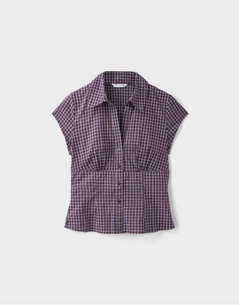 Stradivarius Short sleeve under-bust seam shirt in purple - view 1
