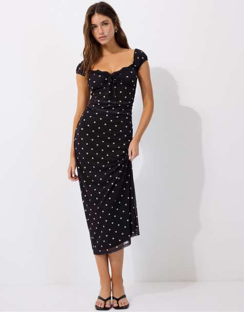 Stradivarius Short-sleeved printed midi dress in black - view 1