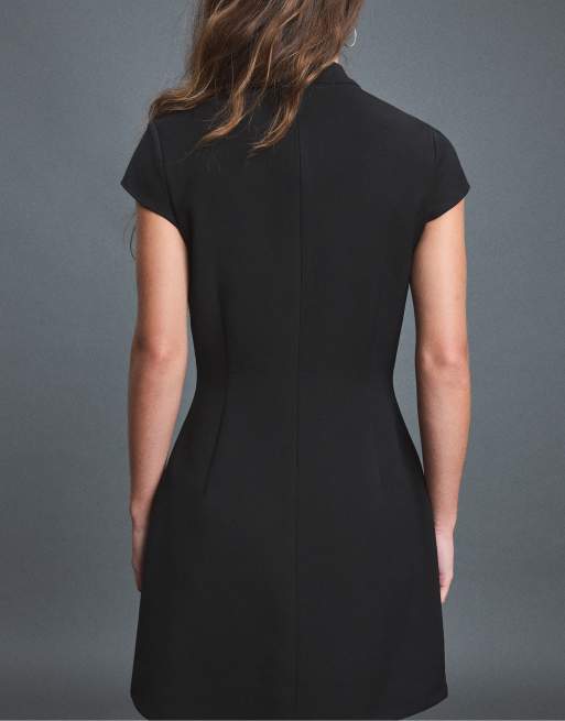 Stradivarius Short stand collar dress in black, 3 of 7