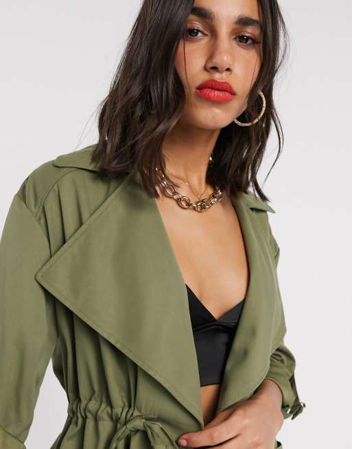 Stradivarius short trench coat in khaki