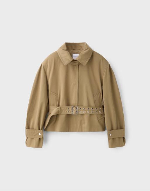 Stradivarius Short trench coat with belt in beige, 6 of 7