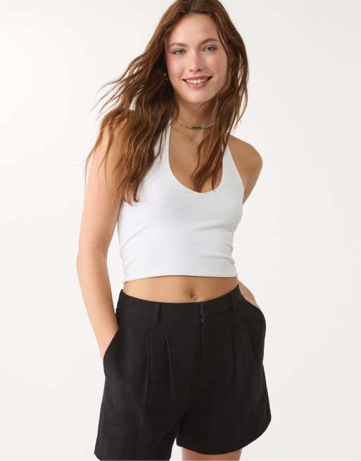 Stradivarius shorts with linen in black, 2 of 4