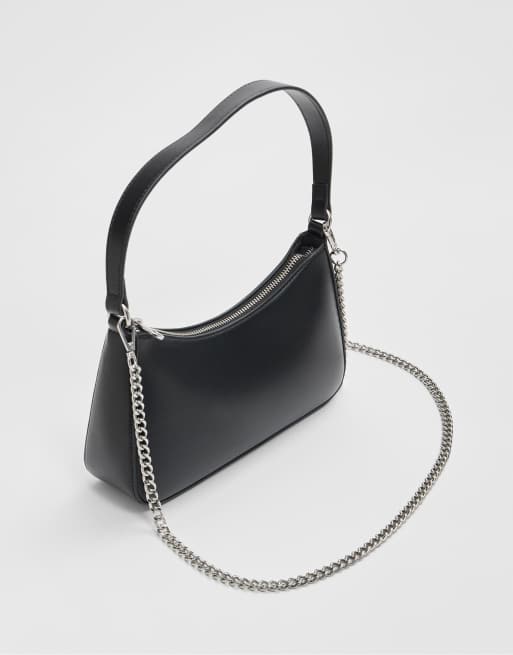 Stradivarius Shoulder bag with chain detail in black, 2 of 4