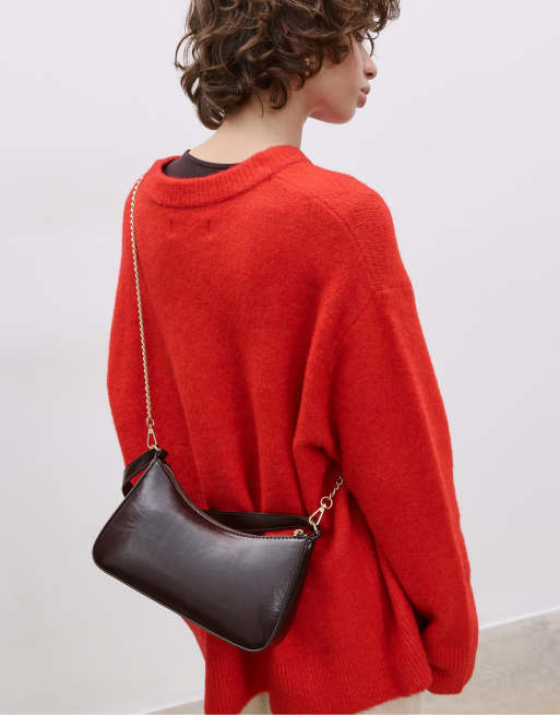 Stradivarius Shoulder bag with chain detail in brown, 4 of 4