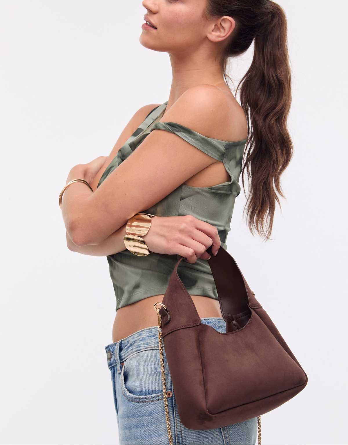 Stradivarius Shoulder bag with chain in brown