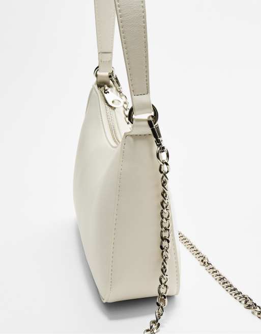 Stradivarius shoulder bag with chain strap in white, 4 of 4
