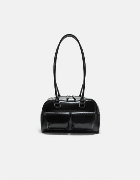 Stradivarius Shoulder bag with pockets and long strap in black - view 1