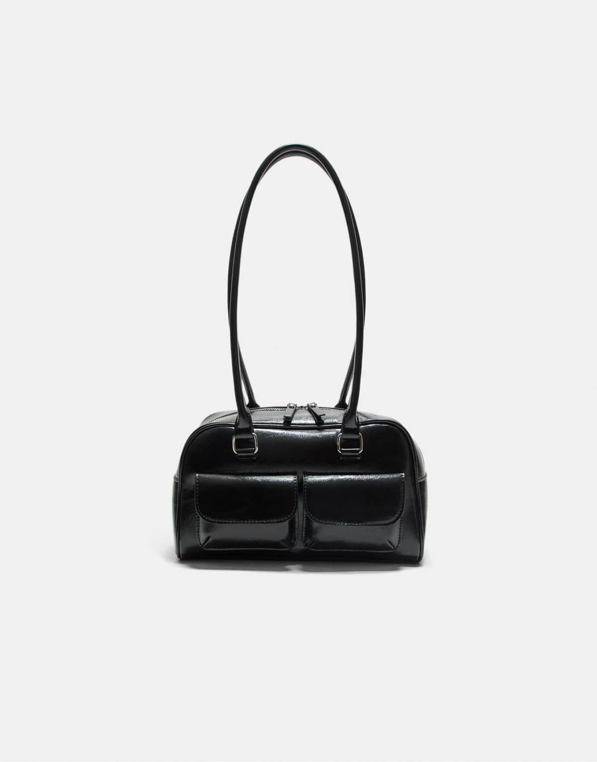 Stradivarius Shoulder bag with pockets and long strap in black