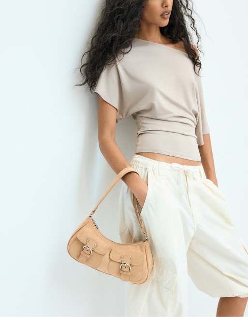 Stradivarius Shoulder bag with pockets in caramel, 3 of 4