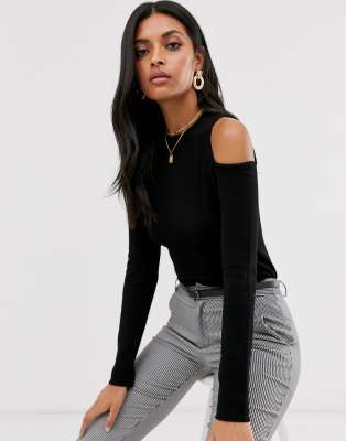 cut out shoulder black top