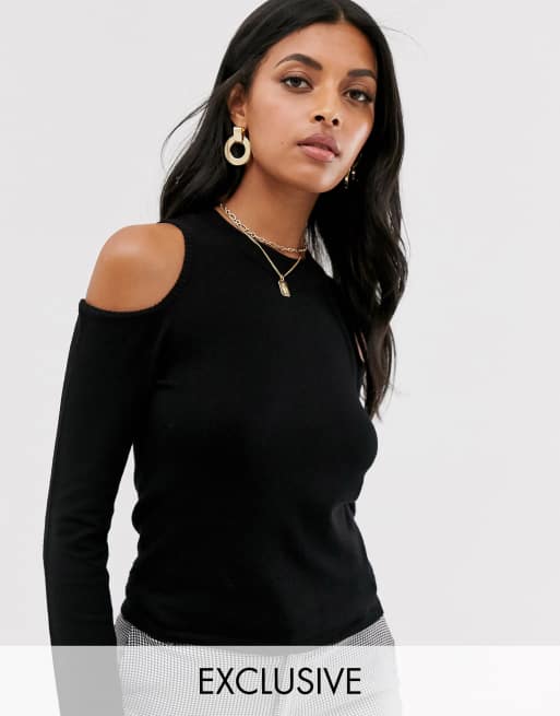 Stradivarius shoulder cut-out jumper in black | ASOS