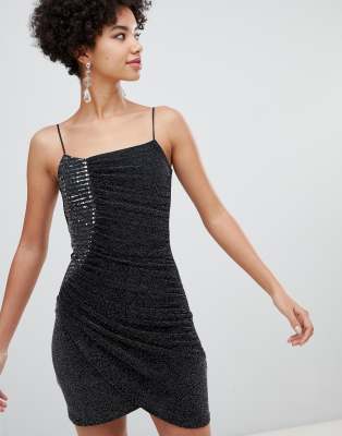 Stradivarius side gathering glitter dress-Black