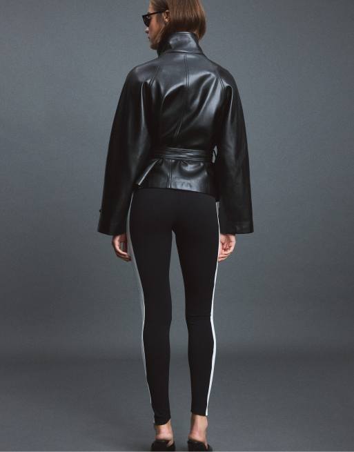 Stradivarius Side-stripe leggings in black, 3 of 7