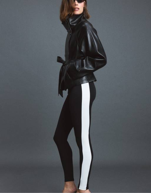Stradivarius Side-stripe leggings in black, 5 of 7