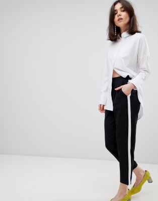 womens black trousers with side stripe