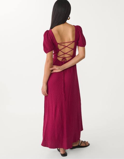 Stradivarius - Sierlijke maxi jurk met gekruiste achterkant in lichtroze, 3 van 4