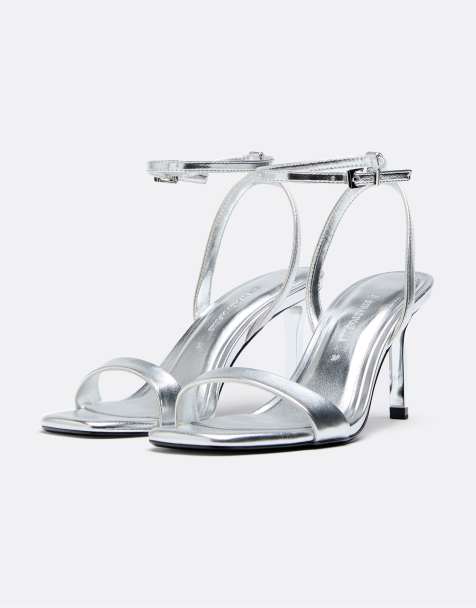 Stradivarius – Silverfärgade, högklackade sandaler - view 1