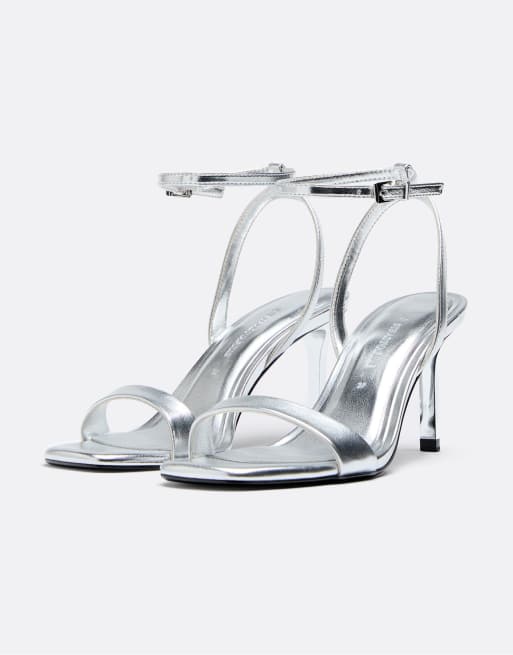 Stradivarius – Silverfärgade, högklackade sandaler, 3 av 6